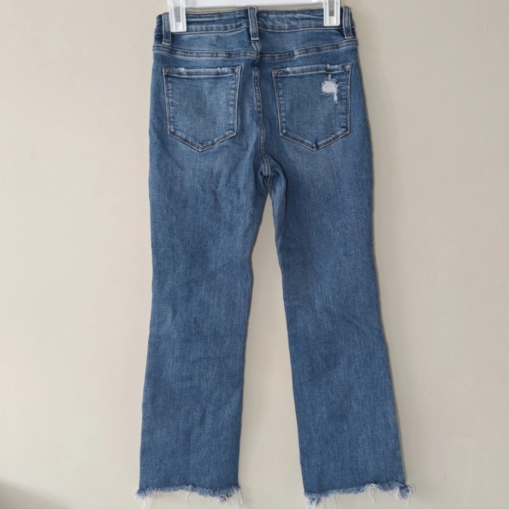Flying Monkey Sz 26 Straight Leg Blue Jeans Raw Frayed Hem Mid Rise Ankle Flare - Picture 5 of 7